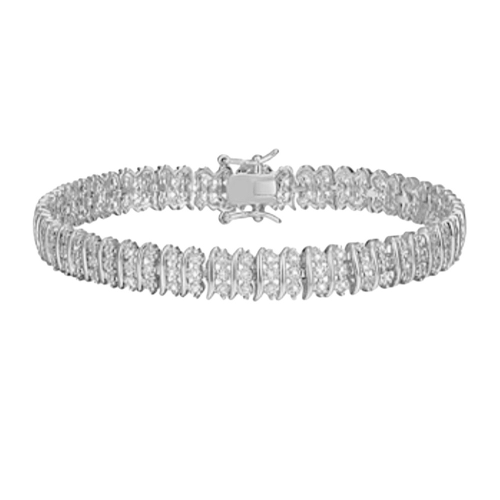 Womens Genuine Natural
Diamond 7.25 Inch Silver Tennis Bracelet